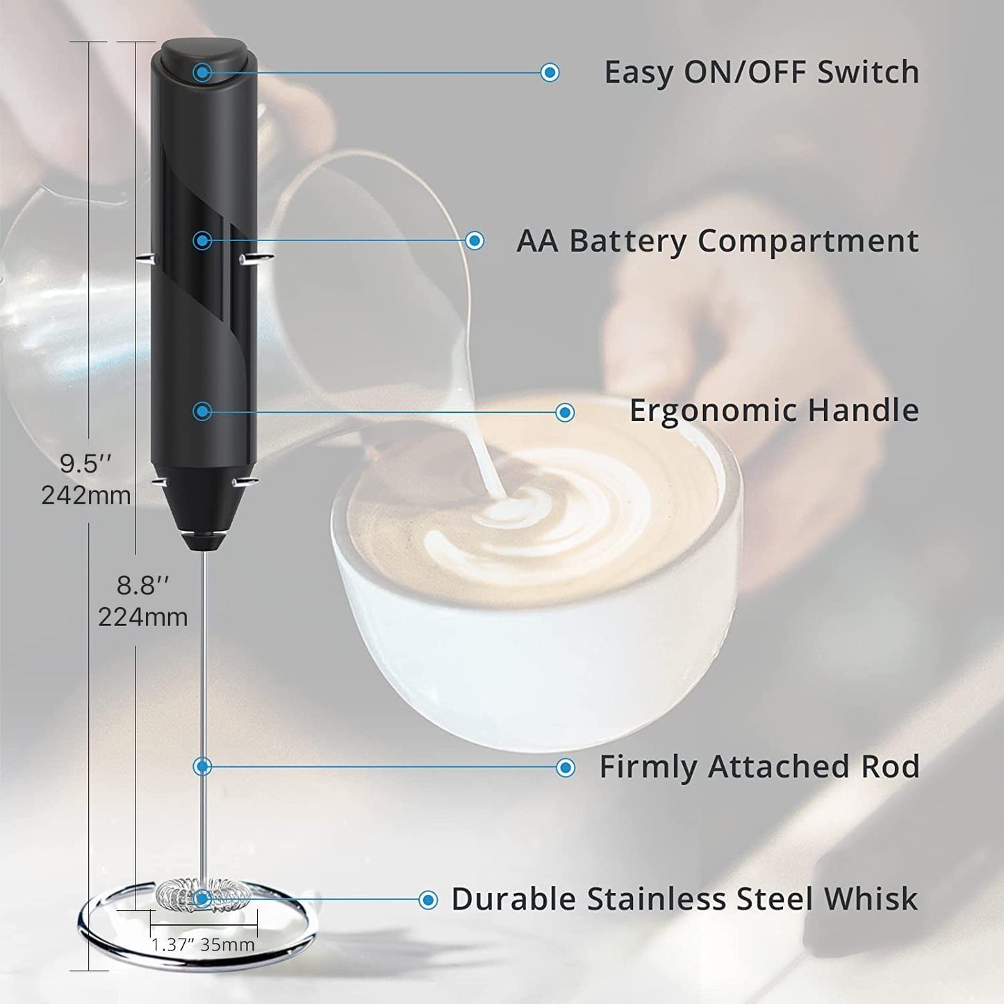 Espumador de leche eléctrico de mano para café